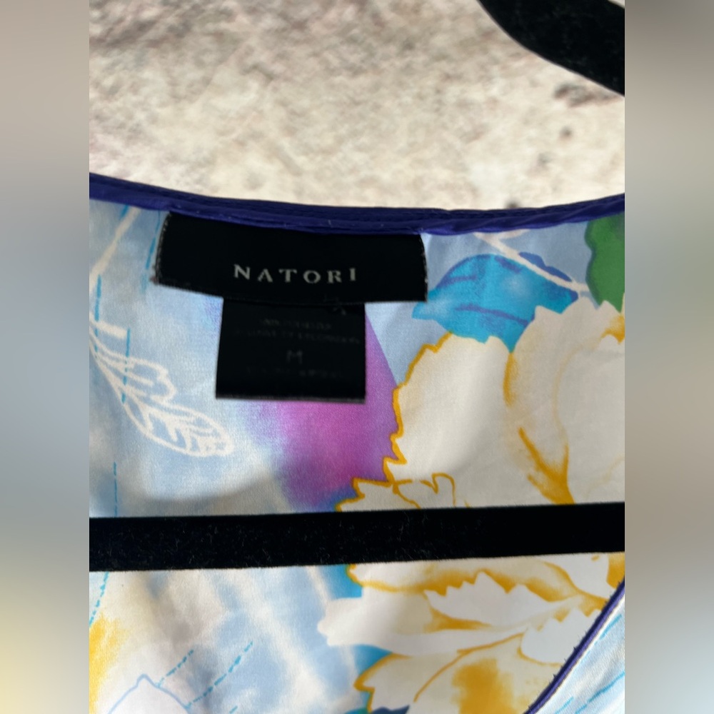 Natori medium Blue Yellow Floral Butterfly Cotton-Silk Maxi Dress. A631 - Picture 3 of 4